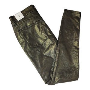 White House Black Market Mid-Rise Metallic Gold Skinny Jeans WHBM Size 2 NEW